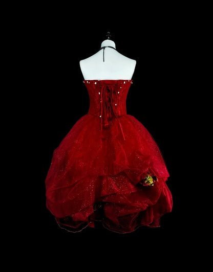 Cute Ball Gown Strapless Burgundy Tullle With 3D Appliques Short Mini Homecoming Dresses N2384