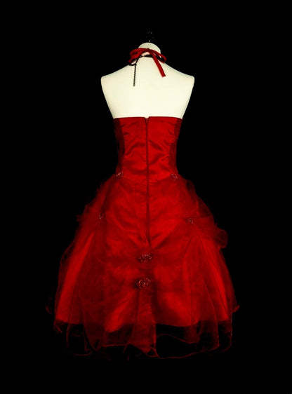 Unique Ball Gown Halter Tulle Red Inspo Vintage Fashion 2000s Hoco Gowns Short Inspo Homecoming Dresses N2019