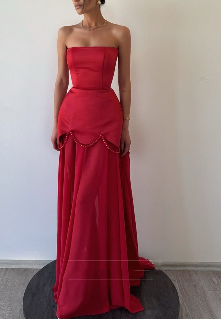 Attractive Yellow Prom Dresses Sheath Evening Gowns With Pearls Satin Formal Party Gowns AB400