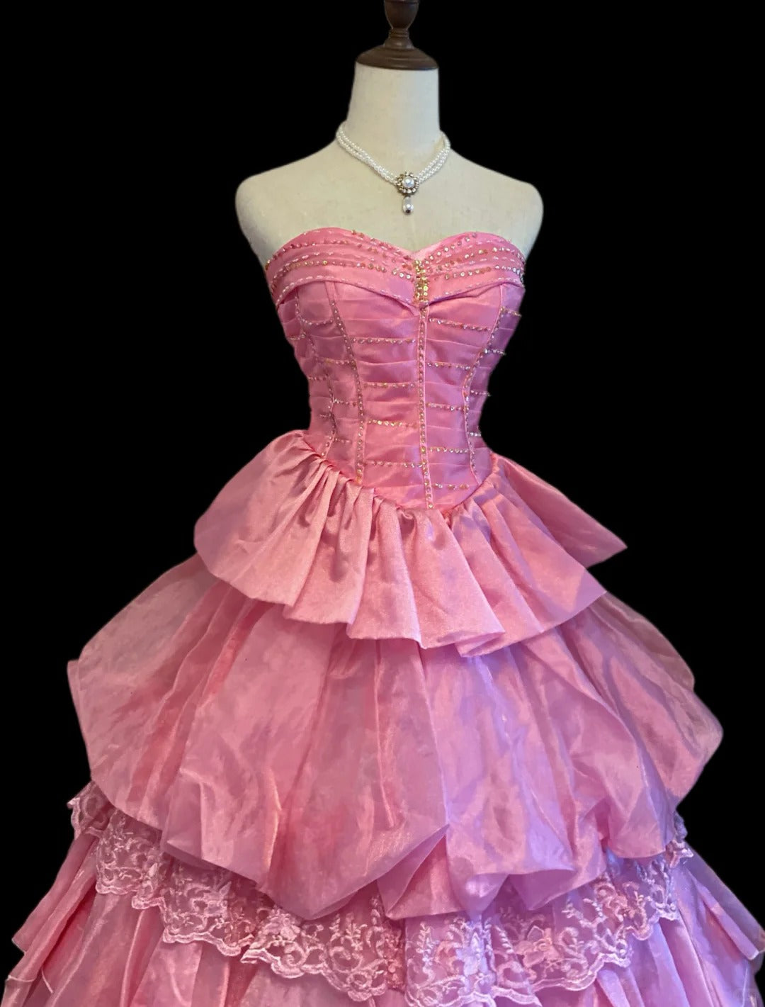 Princess Ball Gown Sweetheart Pink Long Lace Sweet 16 Dresses Seventeen Quince Dress RB4014