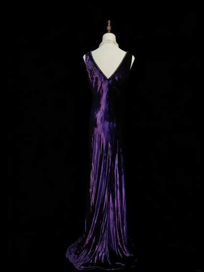 Vintage Mermaid V Neck Purple With Beads College Formal Outfit Long Prom Graduation Dresses For Teens N1310