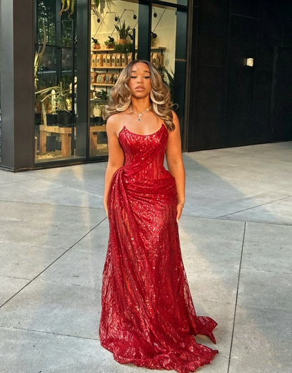 Sparkly Strapless Navy Blue Long Party Dress Prom Dresses Sequin Mermaid Bodycon For Women N4092