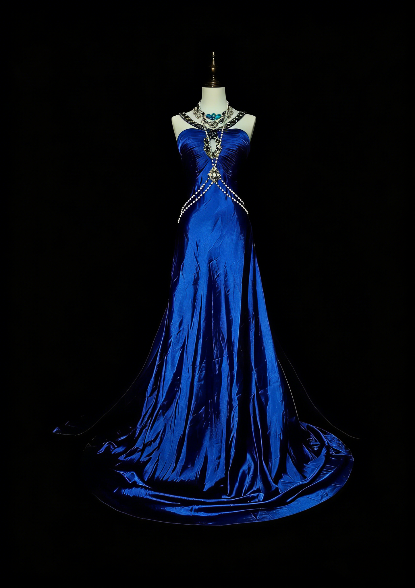 Vintage A line Halter Royal Blue Satin Sleeveless 80s Sleeveless Prom Dresses Long Formal Party Gown N1433