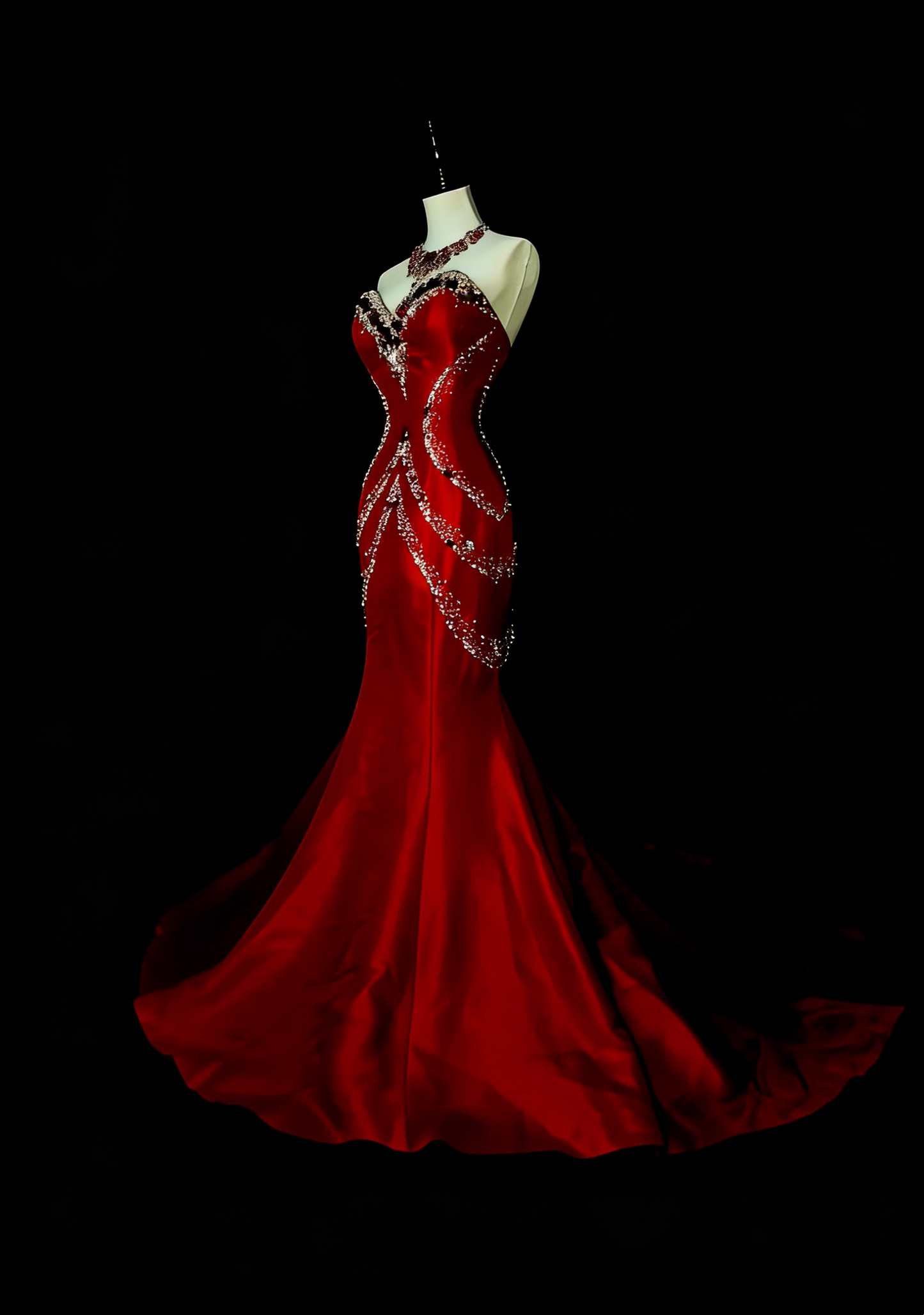 Retro Mermaid Sweetheart Red Satin With Beaded Sleeveless 70s Prom Dresses Long Formal Party Gowns N1492