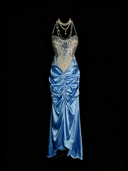 Vintage Prom Dresses Aesthetic 1960s Retro Halter Mermaid Beaded Long Party Dress N2144