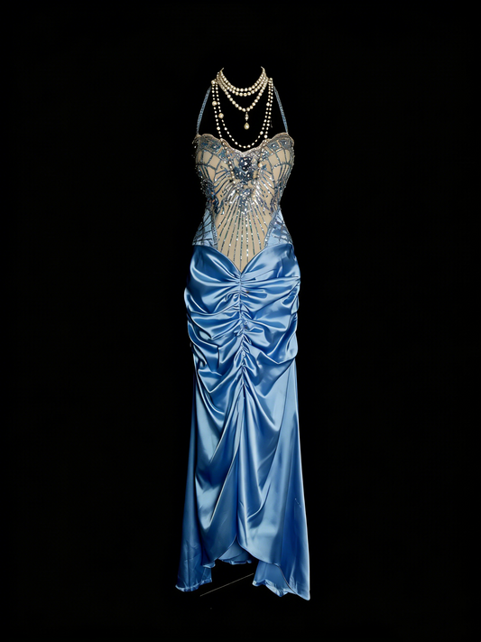 Vintage Prom Dresses Aesthetic 1960s Retro Halter Mermaid Beaded Long Party Dress N2144