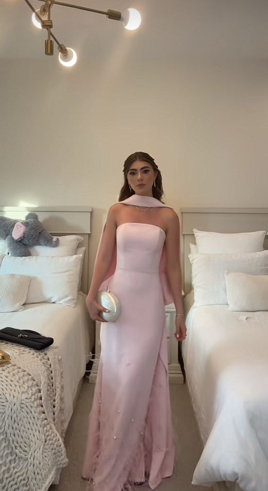 New Women’s Long Prom Dress Mermaid Strapless Pink Satin Elegant Formal Graduation Party Gown RC0181