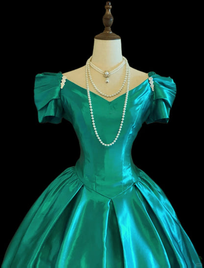 Vintage Ball Gown Green Knee Length Satin Prom Dresses Inspo Evening Outfits RB4023