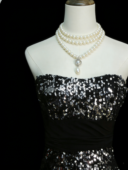 Classy A Line Strapless Sequins Long Senior Prom dresses High School Formal Dresses N1245