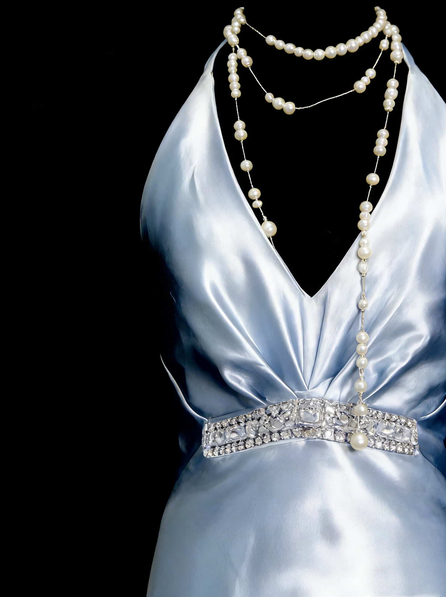 Vintage A line Halter Light Sky Blue Satin Sleeveless 80s Satin Prom Dresses Long Formal Party Gown N1446