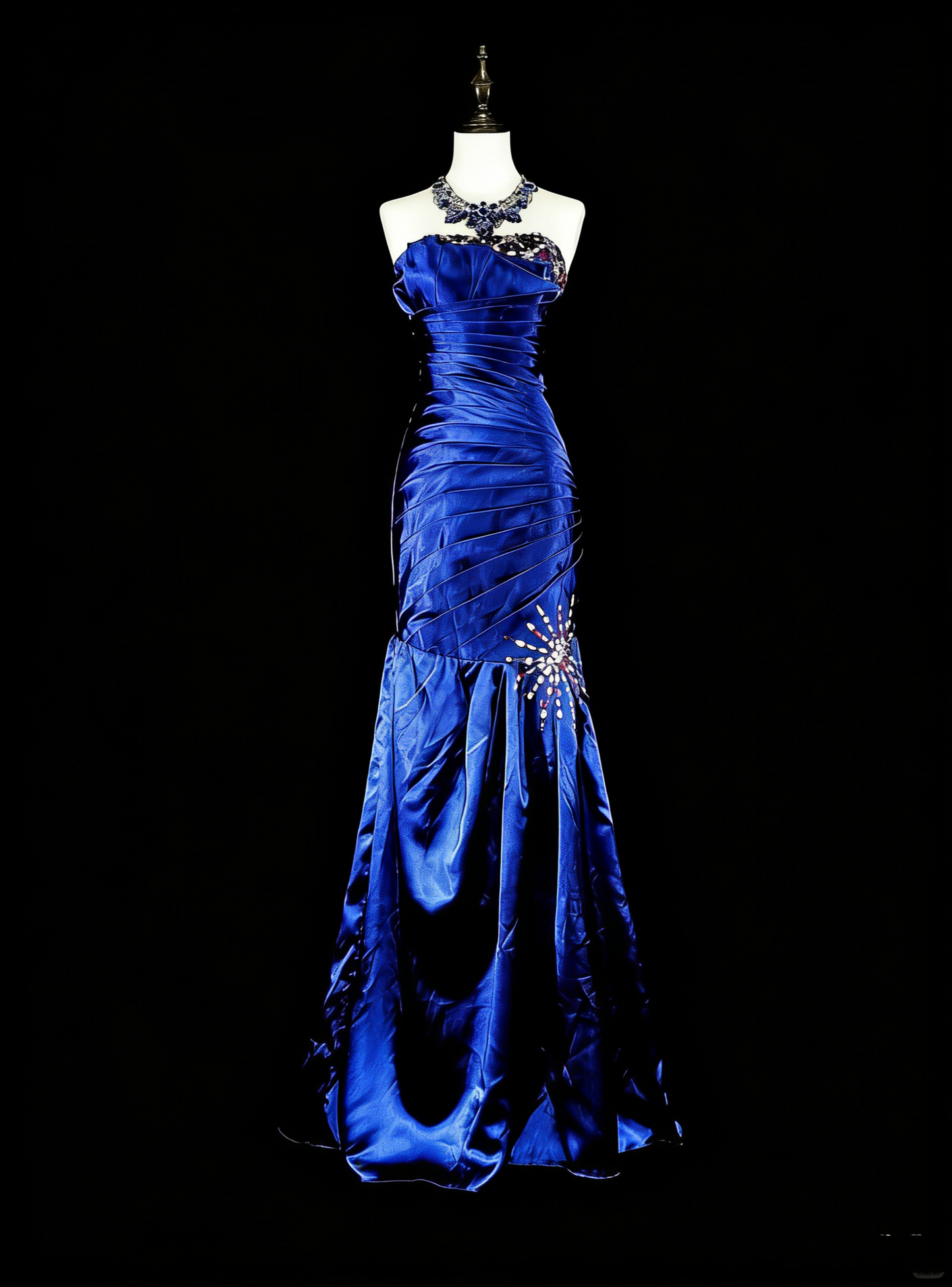 Vintage Prom Dresses Aesthetic Mermaid Strapless Royal Blue Beaded Classic Inspo Party Dress N2005