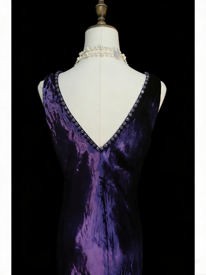 Vintage Mermaid V Neck Purple With Beads College Formal Outfit Long Prom Graduation Dresses For Teens N1310