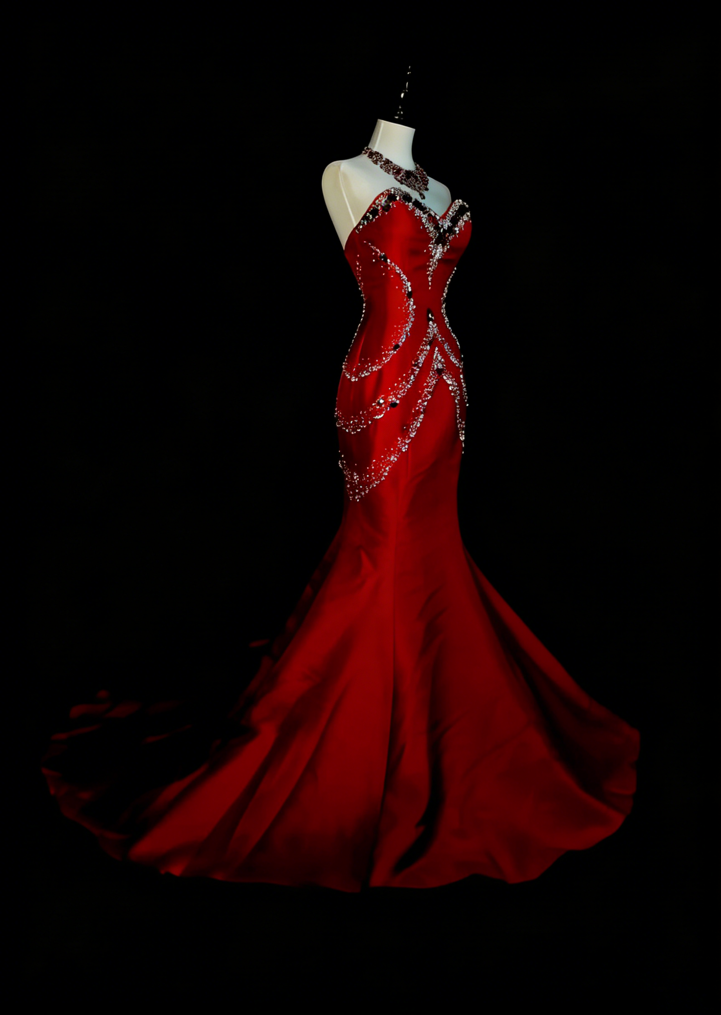 Retro Mermaid Sweetheart Red Satin With Beaded Sleeveless 70s Prom Dresses Long Formal Party Gowns N1492