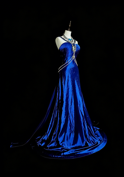 Vintage A line Halter Royal Blue Satin Sleeveless 80s Sleeveless Prom Dresses Long Formal Party Gown N1433