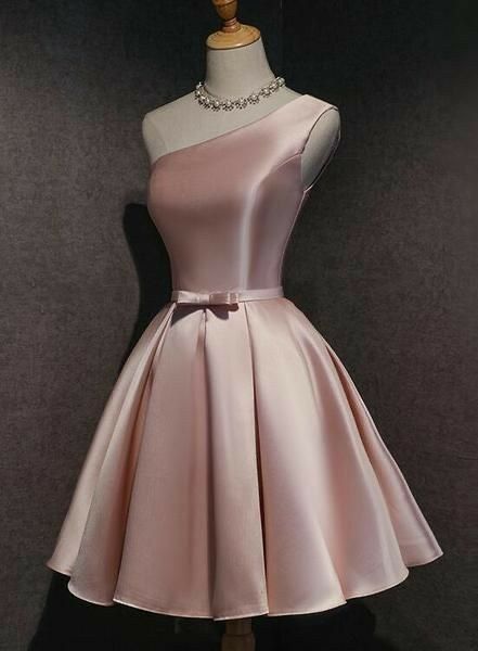 Simple Ball Gown Pink Satin Short Homecoming Dresses Party Cocktail Hoco Outfits RB8749