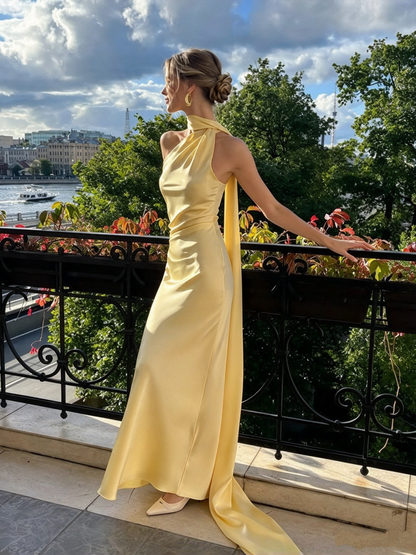 Simple Mermaid One Shoulder Slim Yellow Long Formal Fancy Prom Evening Dress Dinner Outfits Classy Party Gowns AB2048
