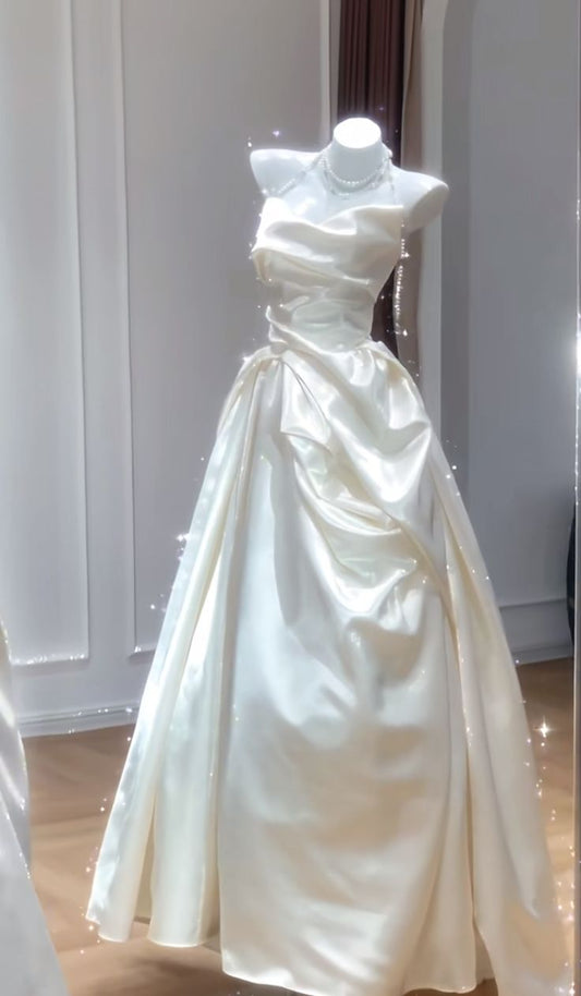Retro 1960s Wedding Dresses for Bride A Line Strapless With Ruched Satin Petite/Plus Size Bridal Gowns Spring Summer Wedding AB1484