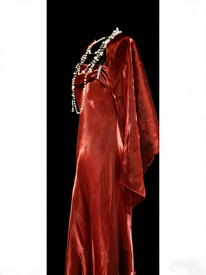 Vintage Fashion Night Aesthetic A Line Rust Red Spaghetti Straps 80s 70s 90s College Formal Outfit Long Prom Graduation Dresses N1150