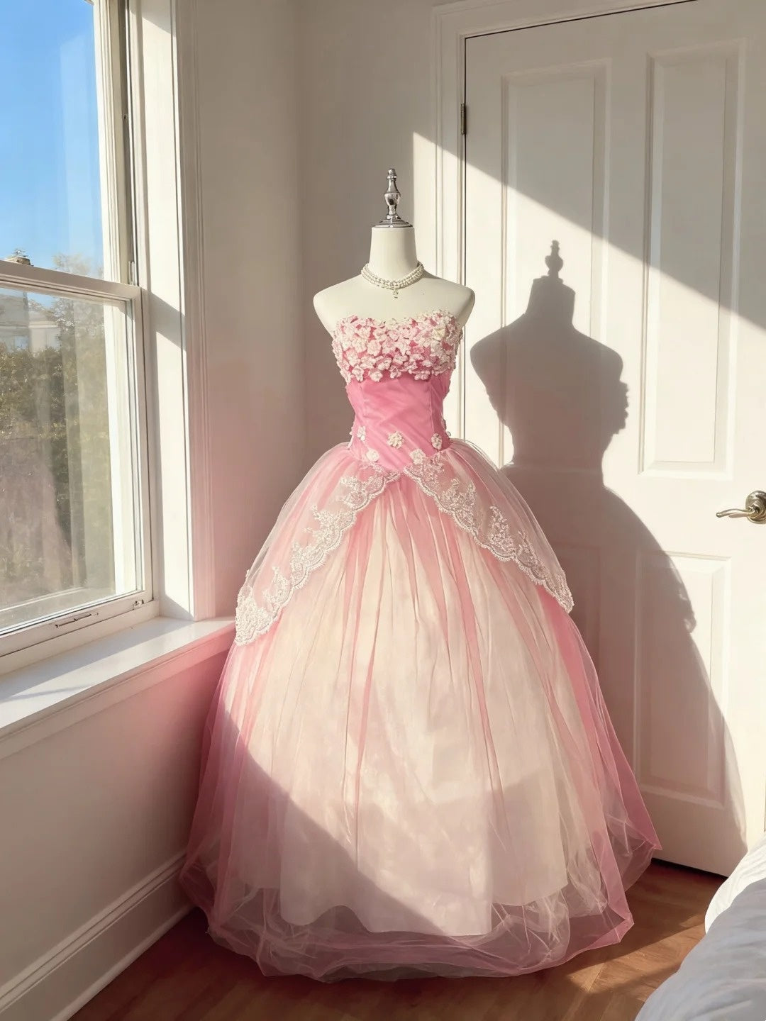 Elegant Ball Gown Strapless Blush Pink With Lace Quince Dress Voluminous Long Sweet 16 Quinceanera Dresses Vestido de princesa RB4496
