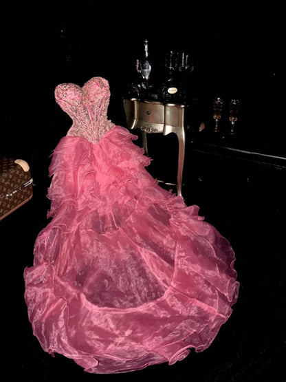 Elegant Ball Gown Sweetheart Pink With Tiered Layered School Dances Prom Dresses 8th Grade Formal Outfits Evening Dress RB8395