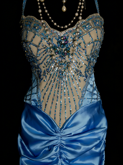 Vintage Prom Dresses Aesthetic 1960s Retro Halter Mermaid Beaded Long Party Dress N2144