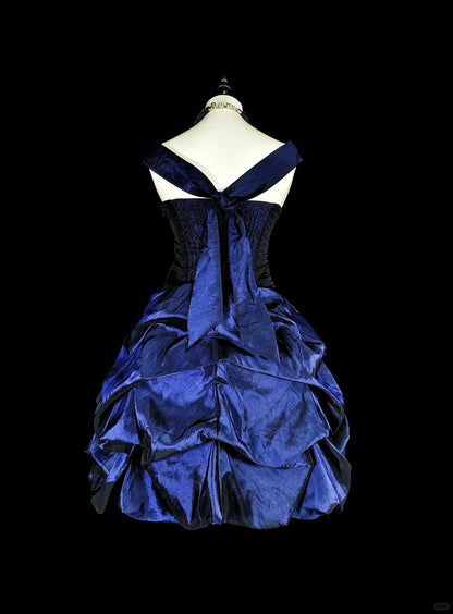 Vintage Ball Gown Halter Navy Blue Graduation Short Mini Homecoming Dresses Hoco Dress N2719