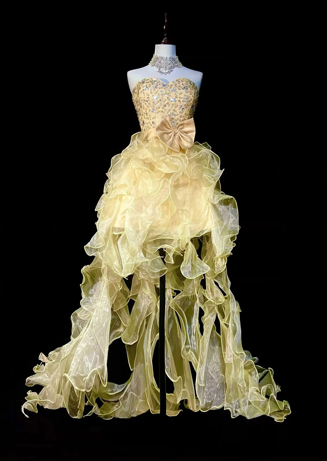 Chic Ball Gown Sweetheart Yellow Organza College Formal Outfit Prom Graduation Dresses For Teens N1370