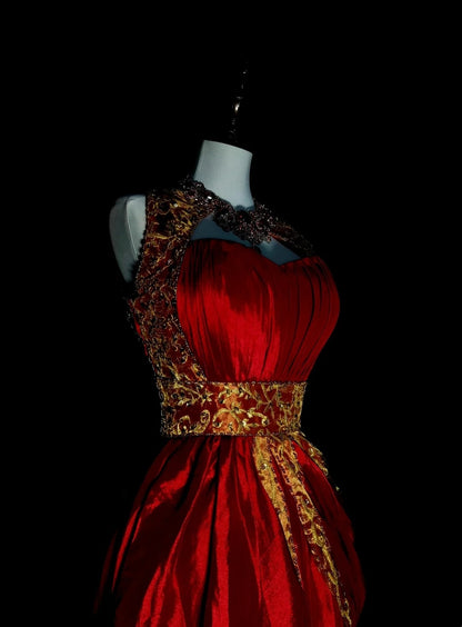 Modest A line Scoop Burgundy With Gold Apppliques Sleeveless Senior Prom Dresses High School Long Formal Dress N1369