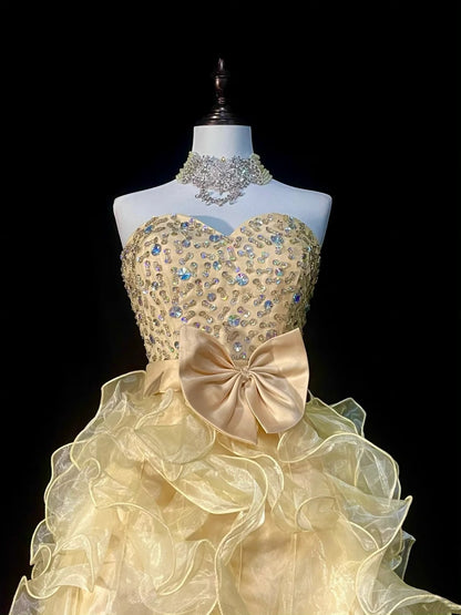 Chic Ball Gown Sweetheart Yellow Organza College Formal Outfit Prom Graduation Dresses For Teens N1370
