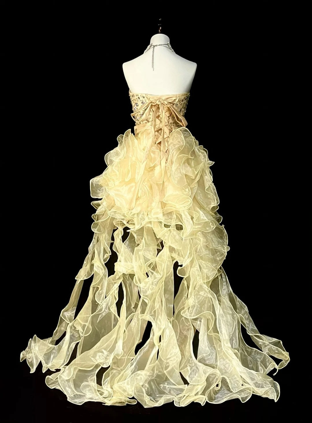 Chic Ball Gown Sweetheart Yellow Organza College Formal Outfit Prom Graduation Dresses For Teens N1370