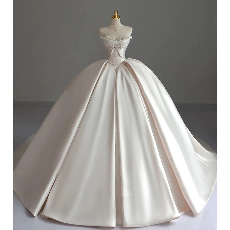 Fancy Ball Gown Sweetheart Sleeveless Satin Fitted Corset Long Wedding Dress Bride Gowns Wedding Dresses RB2092
