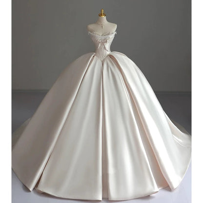 Fancy Ball Gown Sweetheart Sleeveless Satin Fitted Corset Long Wedding Dress Bride Gowns Wedding Dresses RB2092
