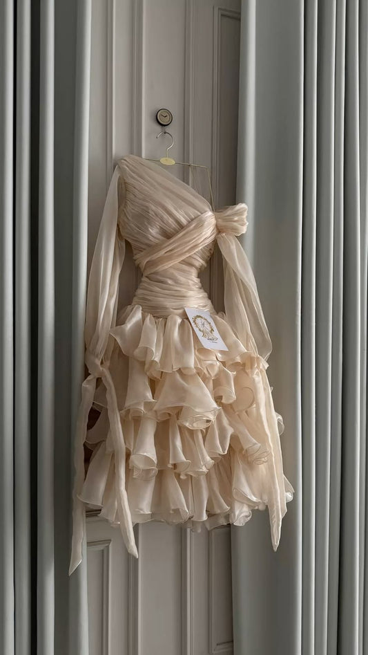 Sexy Short Homecoming Dresses A Line One Shoulder Champagne Birthday Sweet 16 Dress Ideas Graduation Outfits RB7520