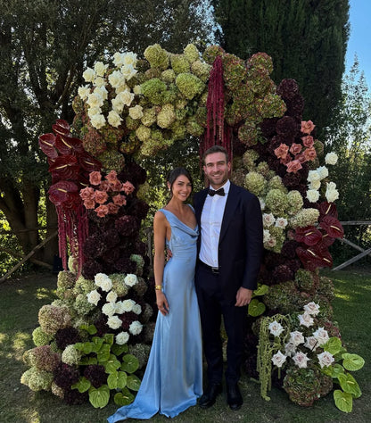 Modest Mermaid Cowl Neck Light Sky Blue Satin Prom Dress Long Party Gowns Evening Dresses AB2183