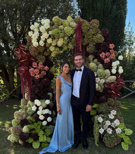 Modest Mermaid Cowl Neck Light Sky Blue Satin Prom Dress Long Party Gowns Evening Dresses AB2183