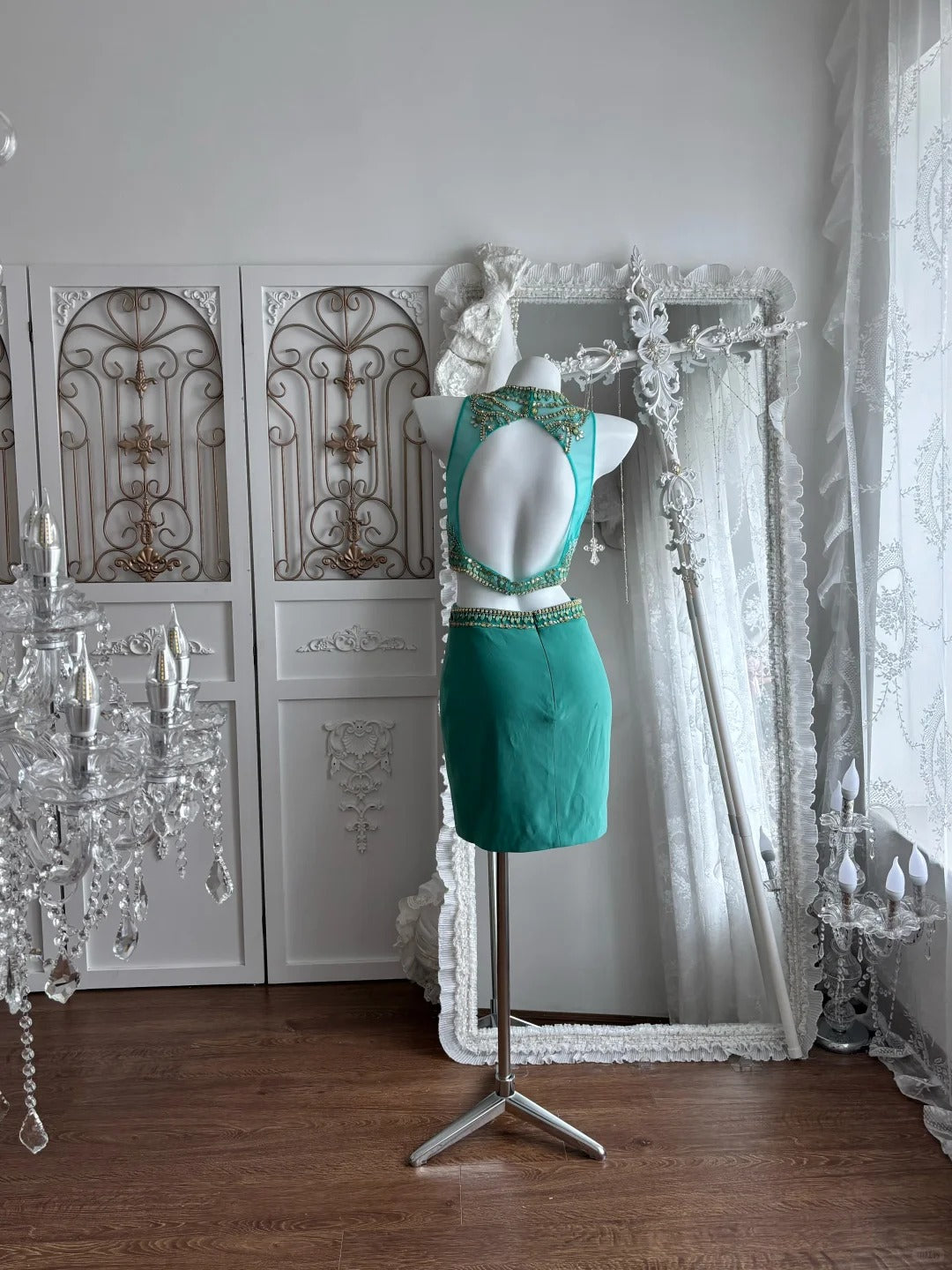 Modest Hoco Dress Homecoming Dresses Sheath Green Backless 16th Birthday Party Outfits RB6385