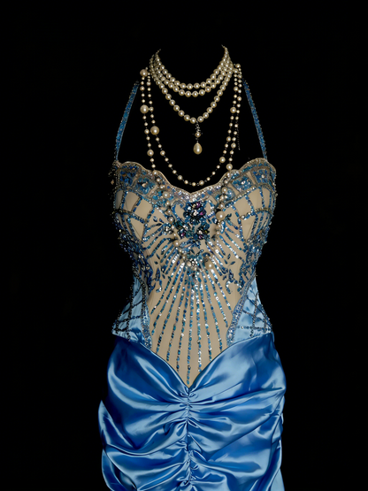 Vintage Prom Dresses Aesthetic 1960s Retro Halter Mermaid Beaded Long Party Dress N2144