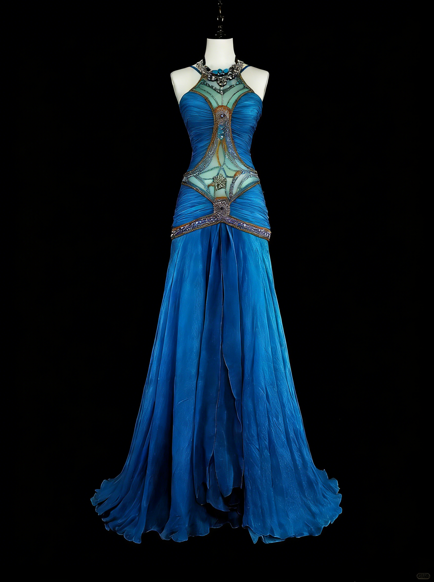 Vintage Prom Dresses Aesthetic Mermaid Jewel Neck Royal Blue Beaded Classic Inspo Party Dress N2006