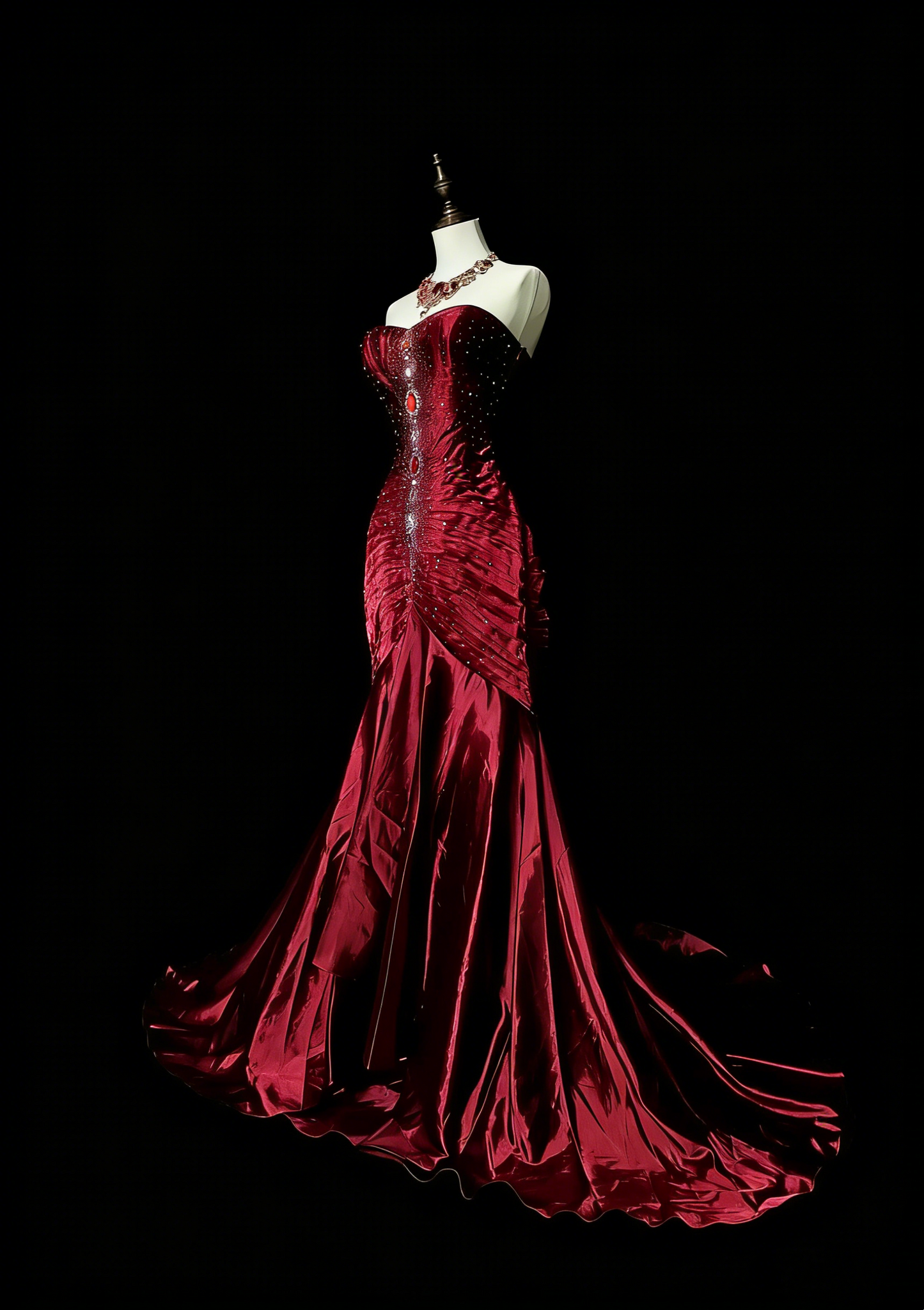 Retro Mermaid Sweetheart Wine Red Burgundy Satin With Beaded Sleeveless 70s Prom Dresses Long Formal Party Gowns N1493