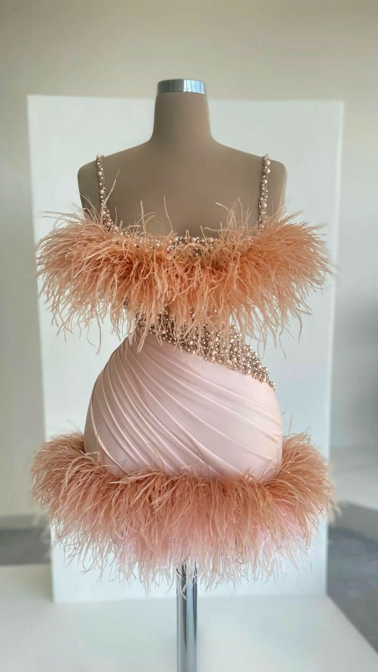 Cute Sheath Tight Bodycon Spaghetti Strap Pink With Beads Feathers Short Inspo Hoco Dress Ideas Homecoming Dresses RB4087