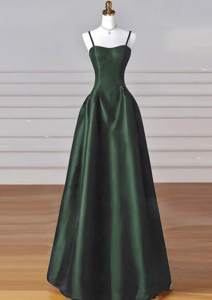 Classy Simple A-Line Dark Blue Satin Long Prom Dress, Dark Blue Long Formal Dress AB136