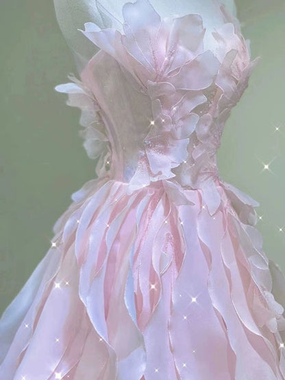 Pink princess evening dress, fairy party dress, girl’s birthday flower dress, Sweet 16 Prom Dresses AB137