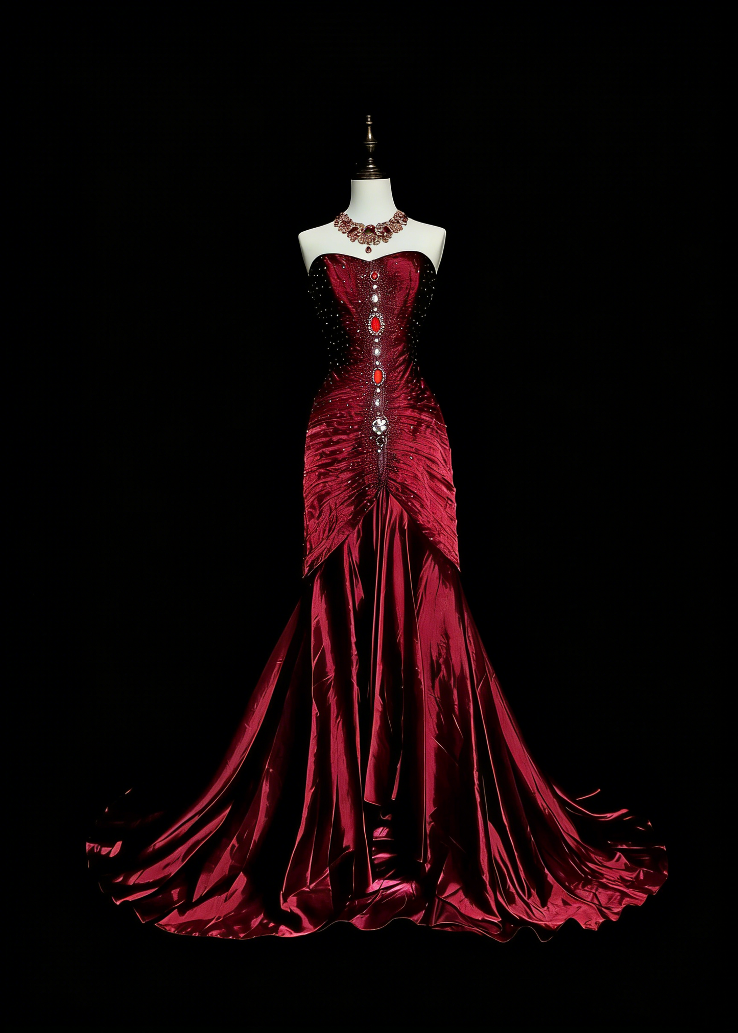 Retro Mermaid Sweetheart Wine Red Burgundy Satin With Beaded Sleeveless 70s Prom Dresses Long Formal Party Gowns N1493