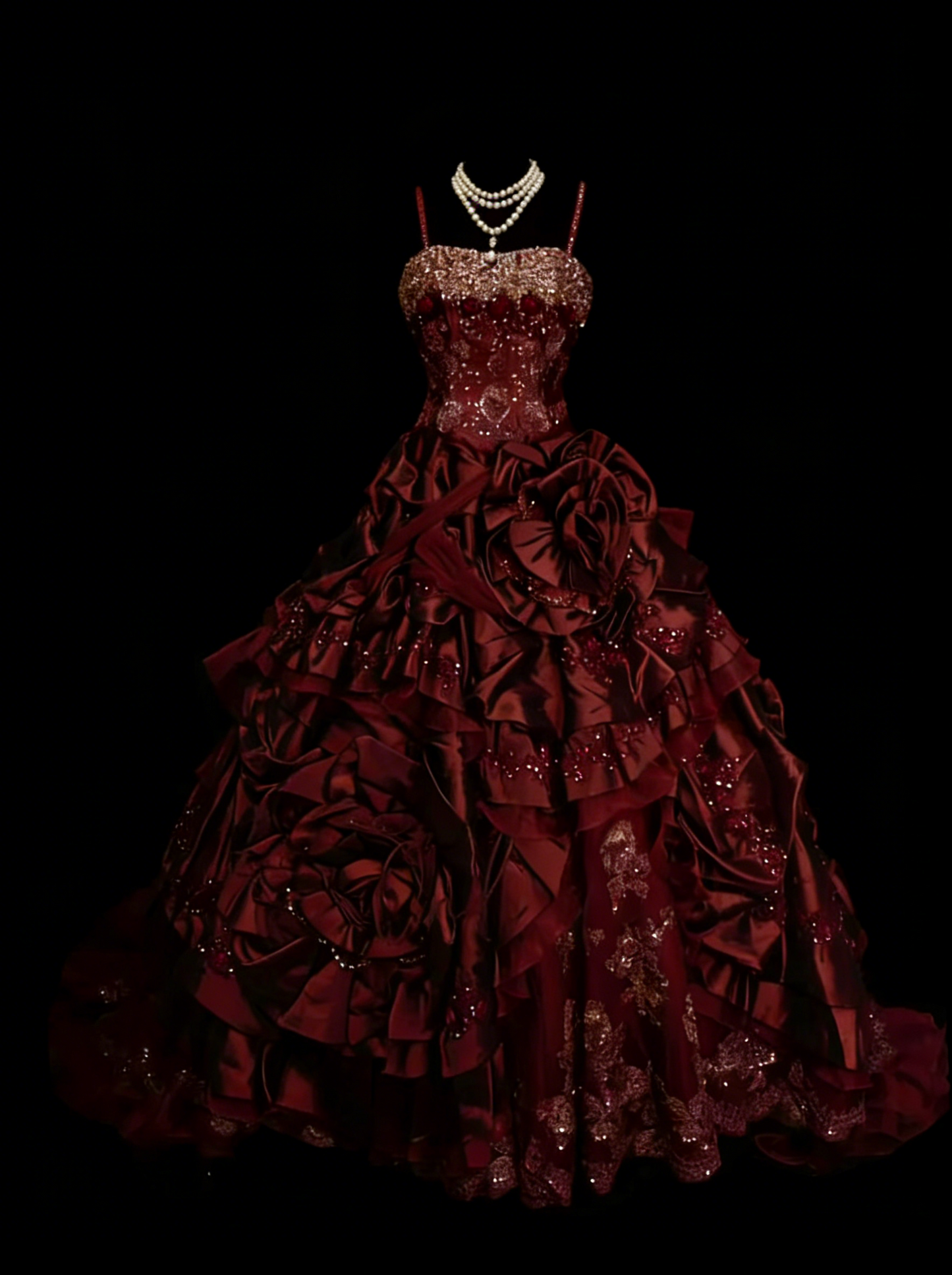 Vintage Ball Gown Spaghetti Straps Burgundy Satin With Layers Tiered Sweet 16 Dresses Quinceanera Dress Long 15 Vestidos De Fiesta N1447