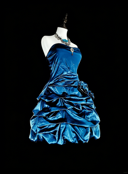 Cute Ball Gown Strapless Teal With Flowers Short Mini Homecoming Dresses N2388