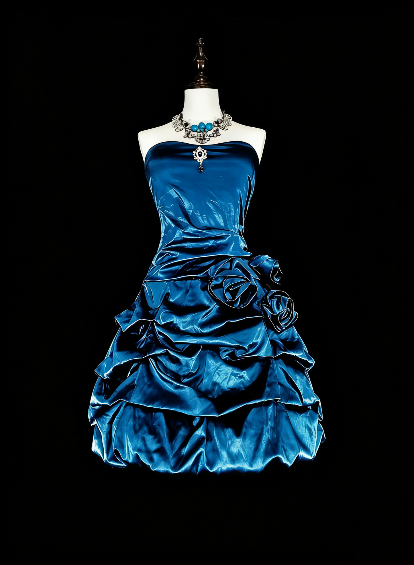 Cute Ball Gown Strapless Teal With Flowers Short Mini Homecoming Dresses N2388