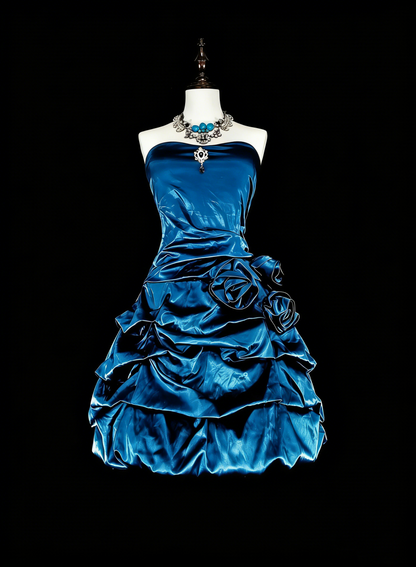 Cute Ball Gown Strapless Teal With Flowers Short Mini Homecoming Dresses N2388