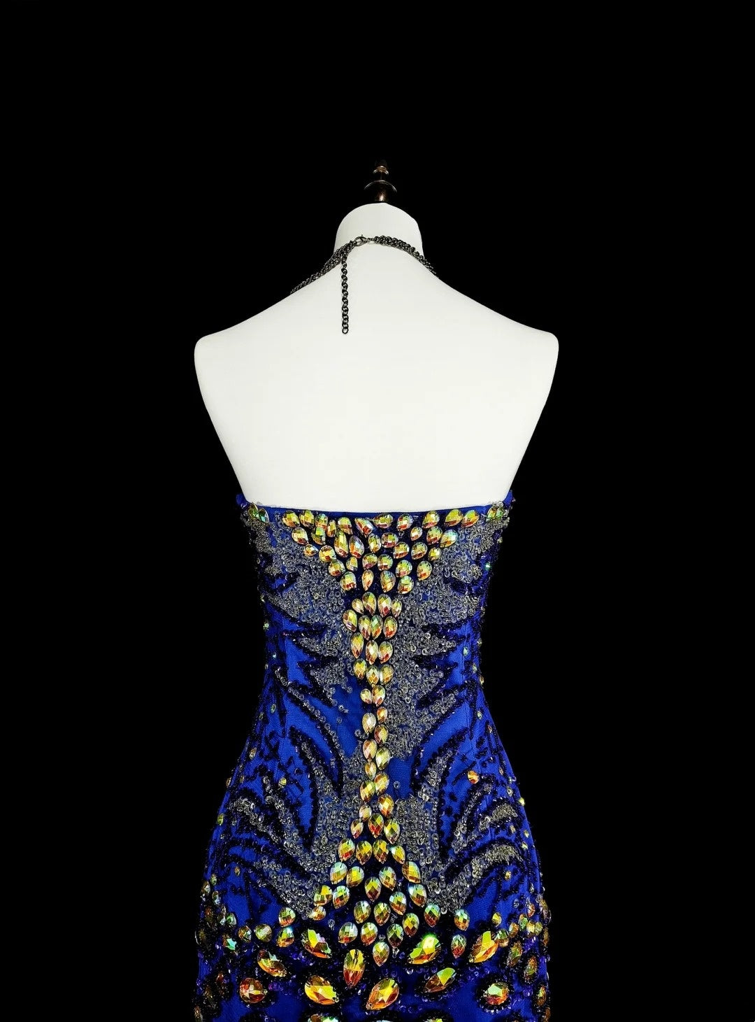 Vintage Mermaid Sweetheart Royal Blue 70s Tulle Long Prom Gown Party Wear Dresses N1833