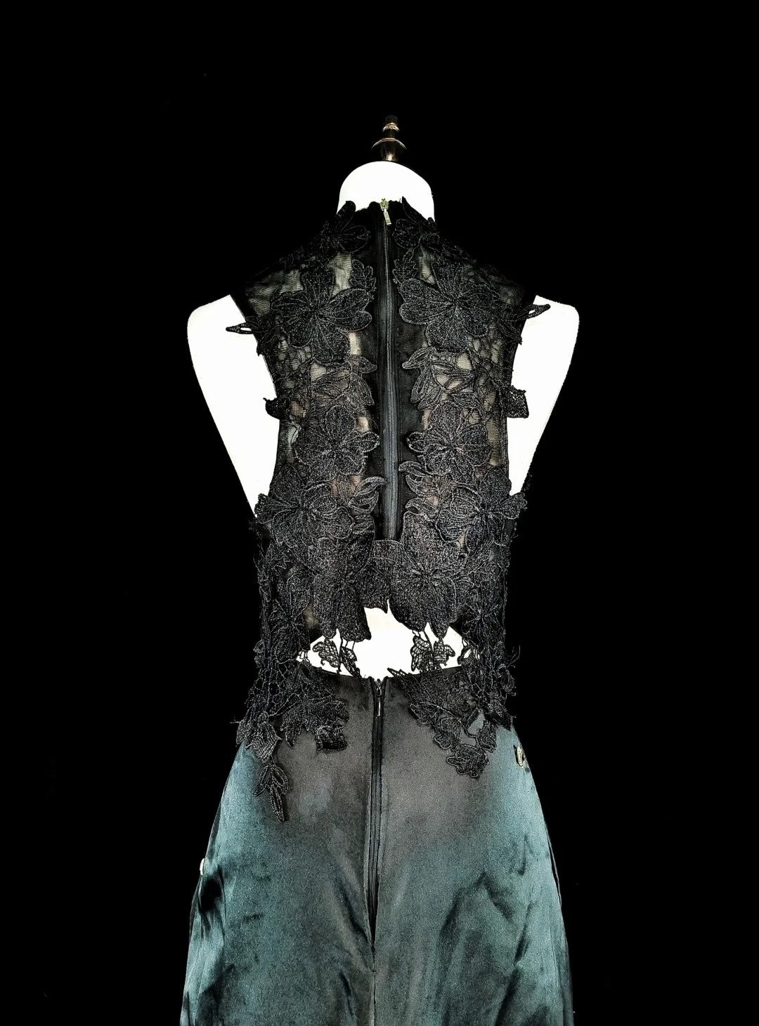 Vintage Prom Dresses Aesthetic A line Scoop Black Satin With Appliques Long Formal Dress N2159
