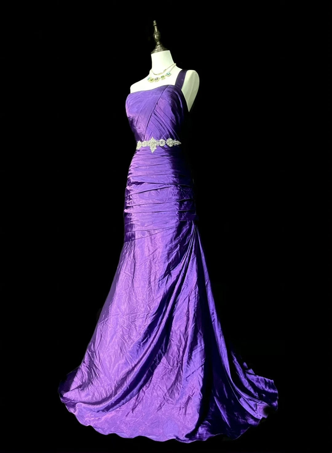 Vintage Mermaid One Shoulder Grape Satin 90s With Beaded Prom Dresses Long Formal Party Gown N1376